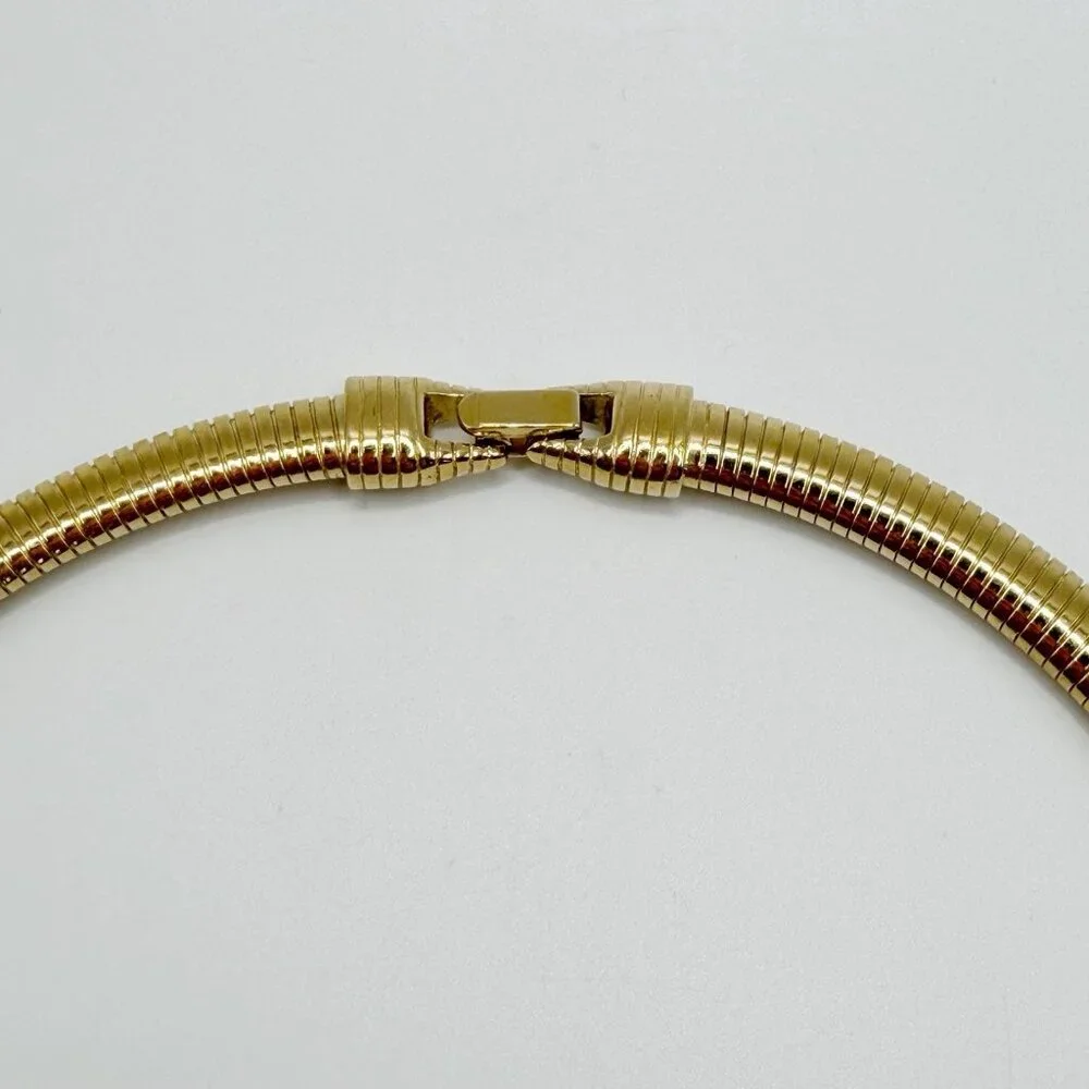 Vintage Trifari‎ Aqua Enamel Collar Necklace 1980s Goldtone